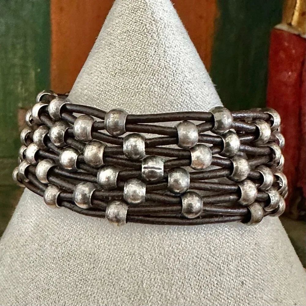 Uno de 50 Silver-Plated Beaded Leather Multi-Strand Bracelet